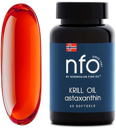 NFO OMEGA 3 KRILL OIL Astaxanthin [60 Gélules] Huile de krill de l'Antarctique avec huile de poisson de Norvège, Oméga 3 EPA & DHA, phospholipides et astaxanthine, En gélatine de peau de poisson