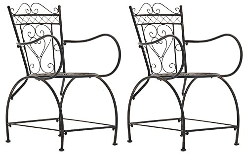 CLP 2er Set Stühle Sheela I Gartenstühle Aus Metall I Metallstuhl Mit Armlehnen Im Jugendstil, Farbe:Bronze