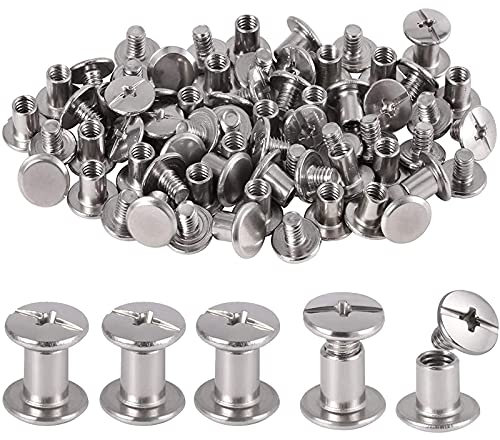 80 pezzi Vite di Rilegatura Rivetti, Rivetti di Rilegatura in Acciaio Inossidabile, Vite Chicago, per Pelle Fai da te, Libro, Album Fotografico, Cintura