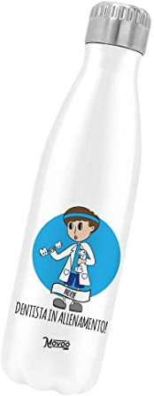Borraccia Termica Bottiglia Termica Acciaio Inox 500ml Bottiglia Termica Made in Italy Ecologica Thermos 24 Ore Freddo & 12 h Caldo - Personalizzata con nome - Dentista Uomo Workout