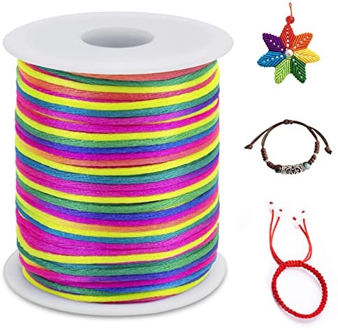 LEREATI Nylon Cord 2.5mm x 100m, Multicolor Satin Cord Nylon String for Making Bracelet, Necklace, Chinese Knot, Jewellery
