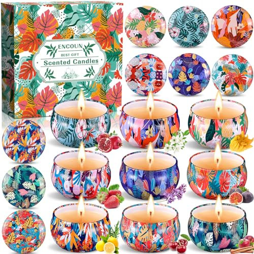 ENCOUN 9Piezas Velas Aromáticas, Regalo de Velas Perfumadas, Velas de Aromaterapia Cera de Soja, Velas Decorativas, Juego de Regalo de Velas Perfumadas para Yoga, Boda, Cumpleaños, Navidad