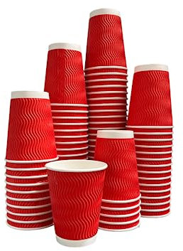 NovatoStar Kraft Paper Cups 500 Ripple Cups - 3 Ply Insulated Paper Cups - Disposable Paper Hot Coffee Tea Drinking Cups (8oz, Red)