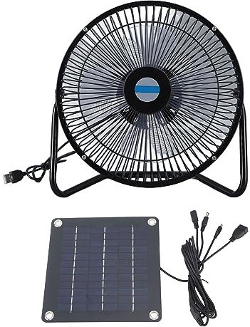 10W Solar Panel Fan, 8 Inch Mini Rechargeable Solar Powered Fan, USB Portable Solar Cooling Fan Personal Desk Fan for Camping Outdoor Chicken House