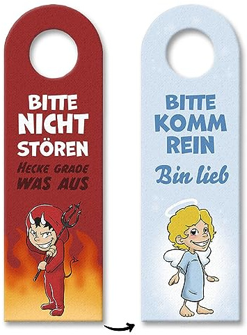 speecheese Türhänger 3er Set Bitte nicht stören - komm rein Set mit | Teufelchen und Engelchen für deine Kinder damit sie dir zeigen können ob du gerade eintreten darfst oder besser nicht