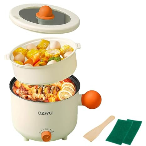 Tuzsocr Petite Marmite Hot Pot Électrique,Ramen Cooker pour Cuisson,Poêle électrique Antiadhésive Multifonctionnelle pour Nouilles,avec Cuiseur Vapeur,pour Chambre d'étudiant/Studio/hôtel (Style 2)