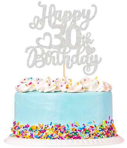Blumomon 3 Pack Silver Happy 30th Birthday Cake Topper Glitter Happy 30 Cupcake Topper Cheers to 30 Fabulous Cake Decoration for 30th Birthday Party Decoration Supplies