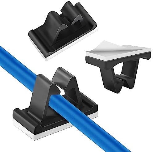 50 Pieces Cable Clips, Kcmell Black Cable Clips Self Adhesive Cable Management Outdoor Light Wire Clips, Cable Organisers Sticky Cable Tidy Clips for Car, Office, Desktop, Home