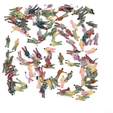 Bemalte Figuren, 100 bemalte Figuren, Maßstab 1:200, stehende sitzende Miniatur-Passanten für Sandtischmodell