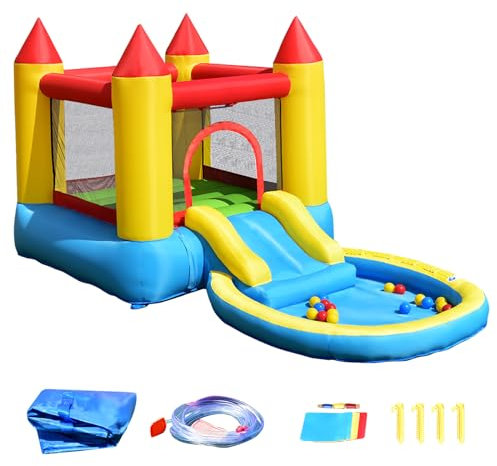 LIFEZEAL Castillo Hinchable con Cama elástica y tobogán, Piscina y 30 Pelotas, Parque Infantil 365x200x190cm para niños de 3 a 5 años, Uso Interior y Exterior (sin soplador)