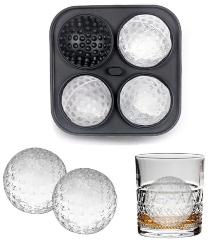 Golf Ice Cube Tray 3D, Admaison Ice Ball Cube Mold with Funnel for Cocktails, Bourbon,Brandy, Whiskey Gifts for Men, Silicone Fun Shapes Black (Golf Ball)