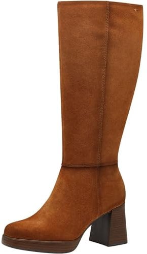 Tamaris Damen Langschaft-Stiefel Leder bequem; COGNAC, EU 38