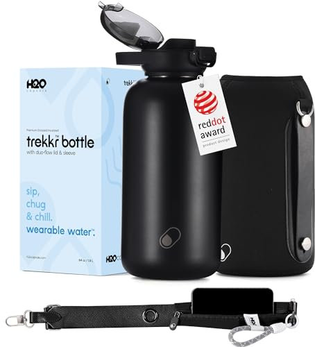 H2O Capsule Bouteille d'eau isotherme de 1,8 l avec paille – Bouteille d'eau isotherme en acier inoxydable avec couvercle à bec verseur et bandoulière pour le rangement – Bouteille isotherme de 1,8 l