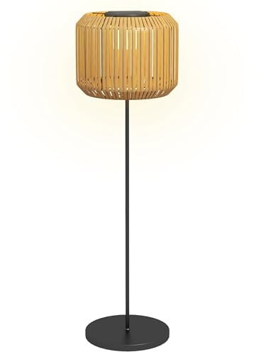 Outsunny Solar Stehlampe Rattan Solarlampen mit Lichtsensor Aufladbar LED Solarleuchte IP44 Wasserdichte Solarlampe Outdoor Lampe Solarlaterne für Garten Balkon Außen Rasen Hof, Gelb