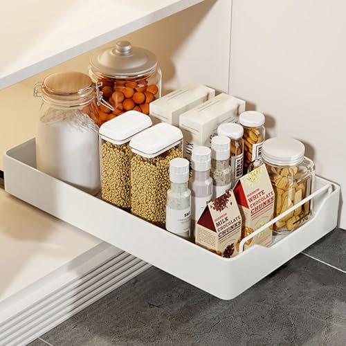 MeYuxg Teleskopschublade, Ausziehbarer Schrank Organizer, Ausziehbare Schublade Küche, Pull Slide Out Drawer, Küchenschrank Organizer, Kein Bohren und Nageln Erforderlich (25cm)