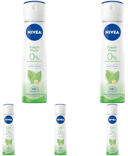 NIVEA Fresh Pure Deo Spray (150ml), Deo ohne Aluminium (ACH) mit Jasmin-Duft und erfrischender Formel, Deodorant mit 48h Schutz und einzigartiger INFINIFRESH Formel (Packung mit 5)
