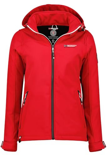 Geographical Norway takeni lady Veste Softshell Capuche Femme Impermeable Outdoor - Blouson Coupe Vent Resistant - Activites En Exterieur Randonnee Ski Automne Hiver Printemps (Rouge XL)