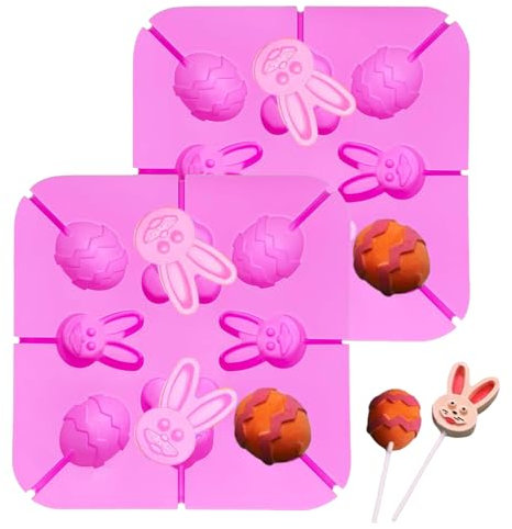 2 Pièces Moules à Sucettes Ronds Thème de Pâques Silicone Lollipop Moule Lollypop Moule de Cuisson pour Faire des Chocolats Biscuits Bonbons