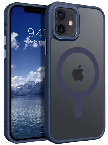 GUAGUA Magnetisch Handyhülle für iPhone 12 Mini Hülle [Kompatibel mit MagSafe] Matt Stoßfest Rückseite Durchscheinende Schutzhülle Case für iPhone 12 Mini (5,4'') Blau