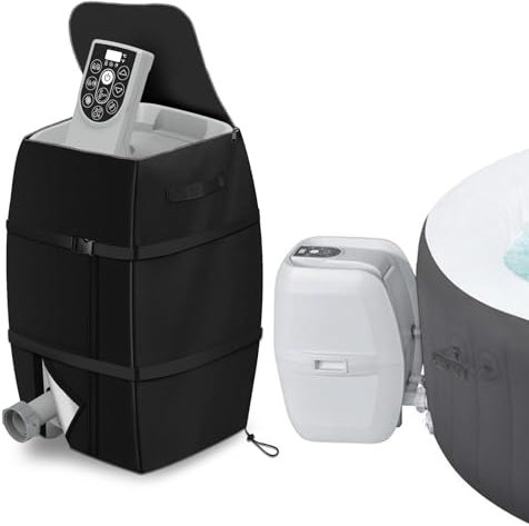 Couvercle Pompe de Bain à Remous, Couvercle Pompe de Chauffage Spa de Baignoire Gonflable Isolé pour Spa, Tissu Oxford 420D imperméable à la Poussière pour Baignoire/Piscine Extérieure (Noir)