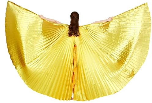 MUNAFIE Alas unisex de Isis para adultos, para danza del vientre, capa con bastones, Halloween, danza del vientre, disfraz para mujer, para carnaval, cosplay, danza, dorado