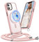 Buoluoioir Coque pour Apple iPhone 11 avec Cordon,Etui avec Coque pour MagSafe iPhone 11 6.1,Compatible avec magnétique,Coque Translucide Collier Chaîne,Dos Mat,Crossbody,Rose