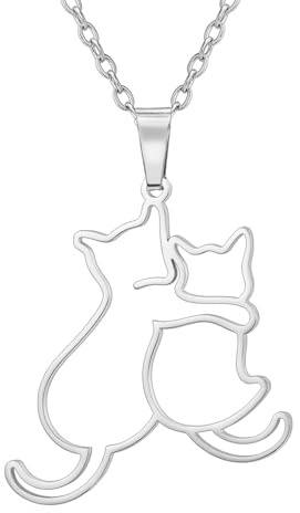 TEAMER Liebliche Halskette mit kuschelnden Katzen Anhänger mit umarmenden Katzen Edelstahl-Schmuck für Katzenliebhaber für Frauen und Männer