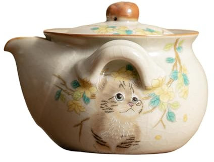 Qianly Tetera de Cerámica para Té Suelto, Diseño de Kung Fu, Tetera China Hecha a Mano, Gato, Individual
