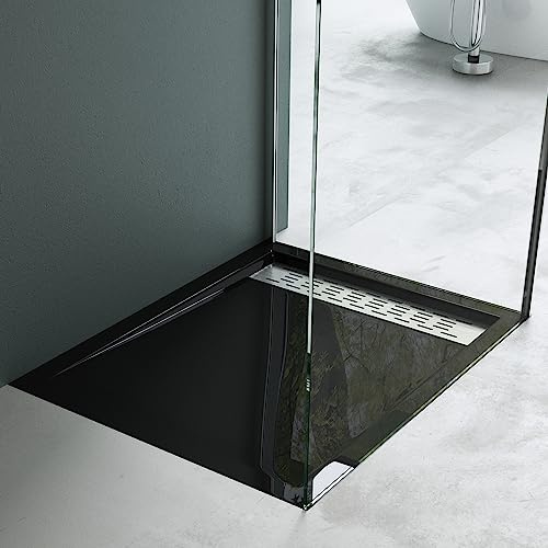 Mai & Mai Plato de Ducha Rectangular 80x90 cm Negro | Acrílico de Diseño Moderno | Altura 5 cm | Con Desagüe AL01 | Antideslizante | Xetro04