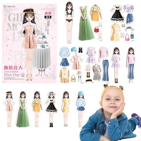 Anziehpuppen, magnetische Papierpuppen - Magnetische Prinzessinnen-Anziehpuppe aus Papier - Bequemer Griff. Rollenspiel-Reisespielset, pädagogisches Geschenk für Mädchen im Alter von 4, 5, 6 und 7 Jah