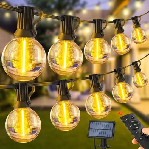 Solar Garden Outdoor String Lights: G40 50ft Bulbs String Lights Outdoor Festoon - Remote Control Light Outside Solar Powered Waterproof Led - Patio Party Gazebo Weding