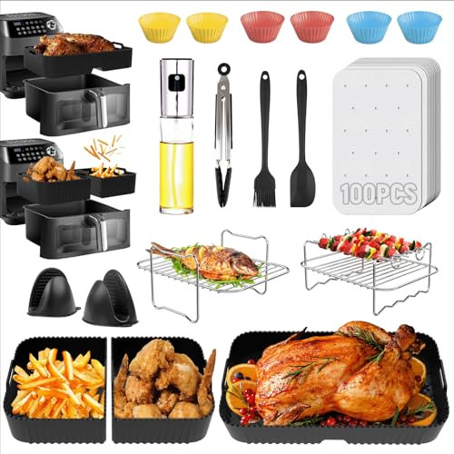 Heißluftfritteuse Zubehör für Ninja Foodi Flexdrawer 10,4 L AF500EU, Ninja Airfryer Zubehörset Inklusive Silikonform & Heißluftfritteusenrost & Backform