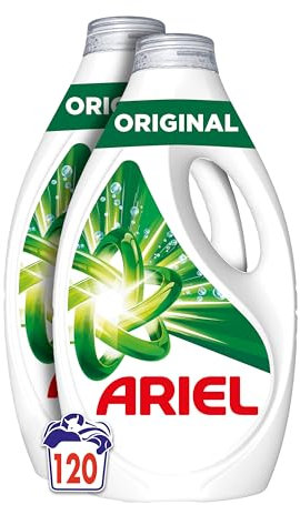 Ariel Detergente Lavadora Liquido 120 Lavados, Original, Jabon Limpieza Mejorada en Ciclos Mas Frios con la Exclusiva Tecnologia de limpieza en Frio