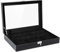 Uten Watch Box 24 Slots, Watch Case with Key Lock, Glass Lid, Watch Display Storage Box for Men and Women, Black Synthetic Leather, Black Velvet Lining, Removable Pillows, Gift Idea