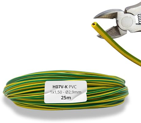 HALOTEC 25 Metros Cable Unipolar Flexible H07V-K 1x1,5 mm² Amarillo-verde | Cable Eléctrico de Cobre | Aislamiento PVC | Cuadros Eléctricos, Automatización e Instalaciones Industriales