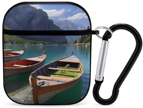 Mountain Fishing Boats Earphone Case Cover Compatible with AirPods 1&2 Shockproof Bluetooth Headset Case Black-style
