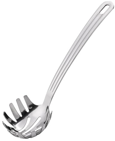 Cucchiaio per spaghetti in acciaio inox con denti (23 cm) – Forchetta per pasta, server di pasta, utensili da cucina robusti, classici, lavabili in lavastoviglie