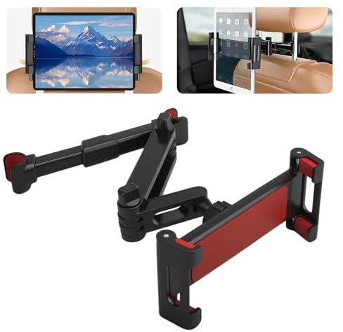 Car Headrest Mount, 360° Adjustable Headrest Tablet Mount (BlackRed) | Upgraded Car Backseat Mounts with Extension Arm, Universal Tablet Holder for 4.7-12.9 Devices, Kids Car Accessories