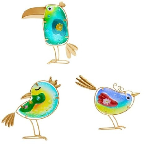 Correa Garden Decor for Outside,Funny Metal & Glass Bird Decor for Indoor & Outdoor Set of 3,Yard Art Decor, Statues
