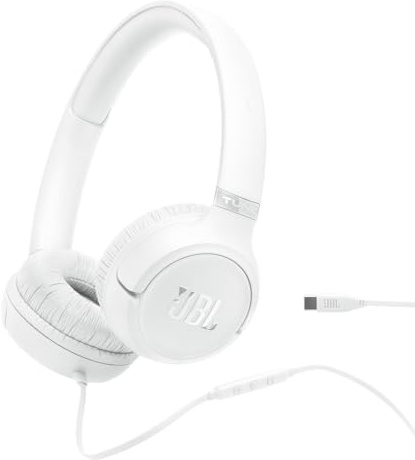 JBL Tune 530 C, Wired On Ear Headphones, White | Comfort Fit, Microphone, JBL Pure Bass Sound, EQ Presets, USB-C Connectivity, Foldable Design and Tangle-Free Cable
