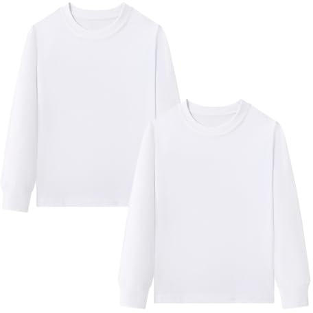 Kids Plain T-Shirt Girl Boy Long Sleeve Top School Tshirt 4-13 Year 2 Pack | WinZero T-Shirt, 100% Cotton, Long Sleeve Top Kids, School PE Tops, Plain Tee Shirts, Breathable, Round Neck