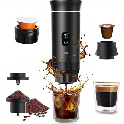 3-in-1 Portable Travel Coffee Maker,for RVs,camping,hiking,and the office | With self-heating,USB-C charging,coffee maker compatible with ground coffee and NS capsules,portable electric coffee maker