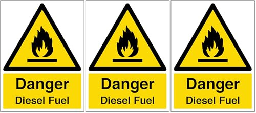 V Safety Danger Diesel Fuel Warning - Portrait 200 x 300 mm - Self Adhesive Vinyl Safety Sign (Pack of 3)