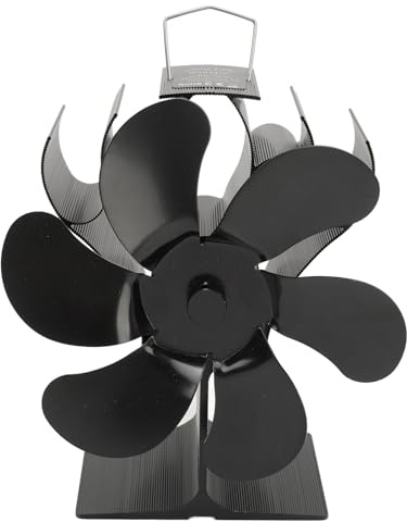 Fdit Wärmebetriebener Ofenventilator mit 6 Flügeln, Geräuschloser Betrieb, Rostfreier Kaminventilator aus Eloxiertem Aluminium, mit Überhitzungsschutz, für Holzpellet-Gas-Holzöfen
