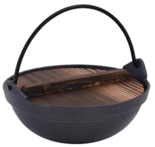 Wok à double poignée en fonte idéal for le camping, les sukiyaki et les fondues japonaises. Grill à charbon de bois en fonte, durable et retenant la chaleur(20cm)