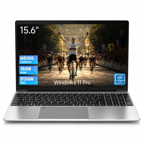 Portátil 15.6 FHD, 16GB RAM 512GB SSD Celeron N5100 (Rivals Core i3-1005G1, 4 Núcleos hasta 2.8GHz), Huella, Teclado retroiluminado, Webcam, USB 3.0*2, Wi-Fi 5, Win 11 Pro Portátil para Estudiantes