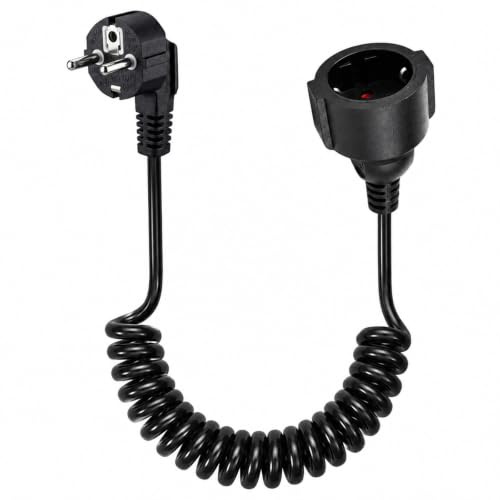 Prolunga spirale 2m Schuko 0,6-2m estensibile spina presa 230V/16A Nero