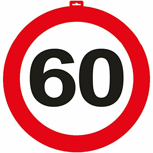 Carpeta® - Riesen Verkehrsschild * Zahl 60 * ┃ Ø 47,5cm ┃ Deko 60. Geburtstag ┃ Türschild und Straßenschild ┃ Mit & ohne Aufhänger