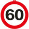 Carpeta® - Panneau de signalisation géant * Chiffre 60 * ┃ Ø 47,5 cm ┃ Décoration 60e anniversaire ┃ Plaque de porte et panneau de rue ┃ Avec ou sans crochet ✔