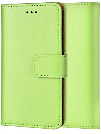 ameego MK-209 Premium Genuine iPhone 7/8R/SE2/SE3 eal Leather Flip Wallet Magnetic Kickstand Slim Book Case with Card Slot (Green)